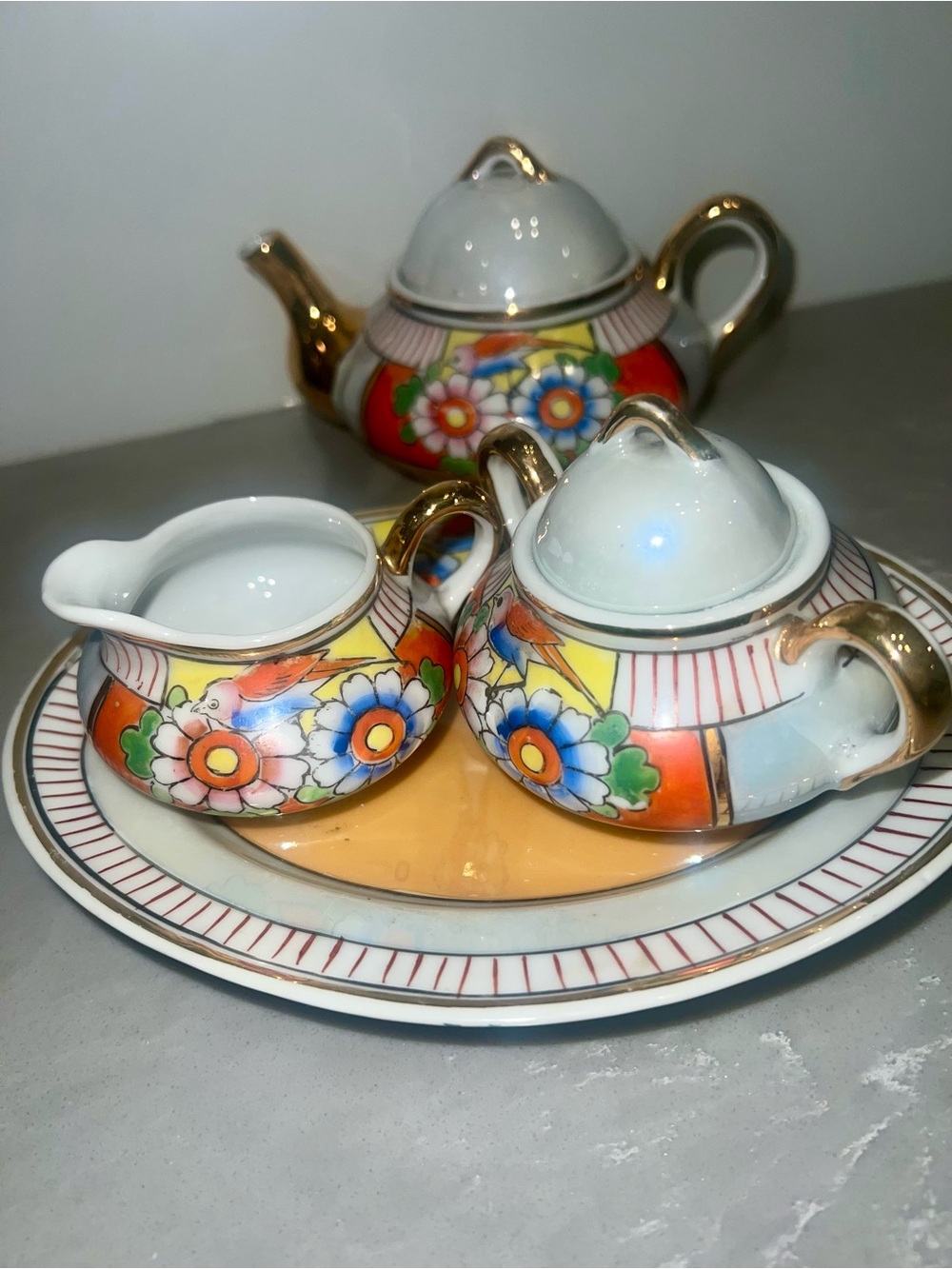 Vintage NORITAKE Floral Miniature Tea Service with Gold Trim-EXCELLENT COND.